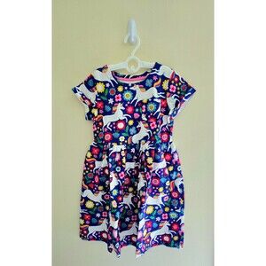 NWOT Mini Boden Short Sleeve Fun Jersey Dress- Bluebell Large Unicorn Floral